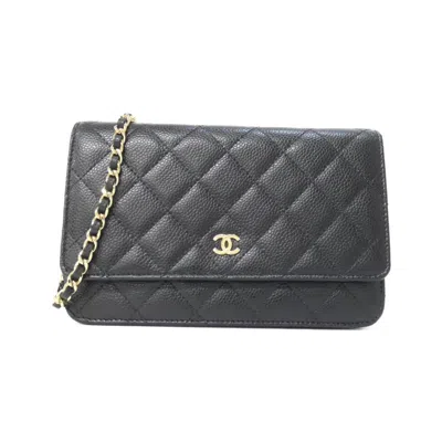 Pre-owned Chanel Black Bordeaux Grained Calfskin Chain/shoulder Wallet () In Multi