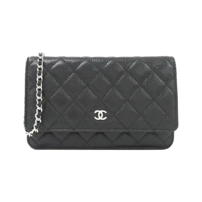 Pre-owned Chanel Black Bordeaux Grained Calfskin Chain/shoulder Wallet () In Multi