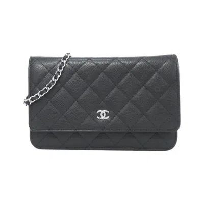Pre-owned Chanel Black Bordeaux Grained Calfskin Chain/shoulder Wallet () In Multi