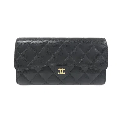 Pre-owned Chanel Black Bordeaux Grained Calfskin Long Wallet (bi-fold) ()