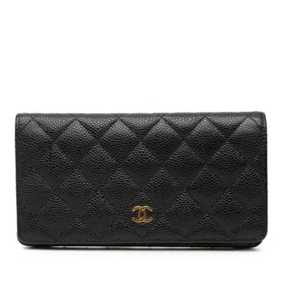 Pre-owned Chanel Black Bordeaux Grained Calfskin Long Wallet (bi-fold) () In Multi