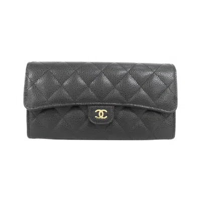 Pre-owned Chanel Black Bordeaux Grained Calfskin Long Wallet (bi-fold) () In Multi