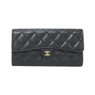 Pre-owned Chanel Black Bordeaux Grained Calfskin Long Wallet (bi-fold) () In Multi