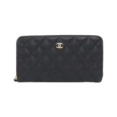 Pre-owned Chanel Black Bordeaux Grained Calfskin Long Wallet (bi-fold) () In Multi