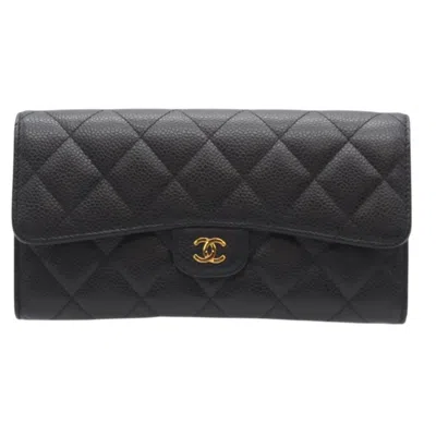 Pre-owned Chanel Black Bordeaux Grained Calfskin Long Wallet (tri-fold) () In Multi