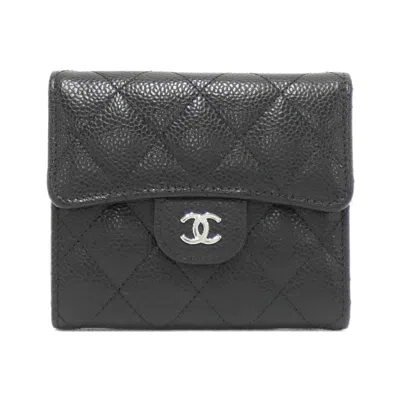 Pre-owned Chanel Black Bordeaux Grained Calfskin Wallet (tri-fold) ()