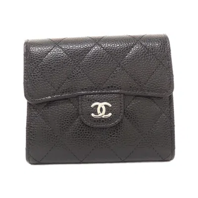 Pre-owned Chanel Black Bordeaux Grained Calfskin Wallet (tri-fold) ()