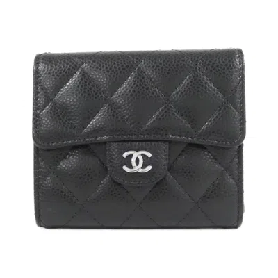 Pre-owned Chanel Black Bordeaux Grained Calfskin Wallet (tri-fold) () In Multi