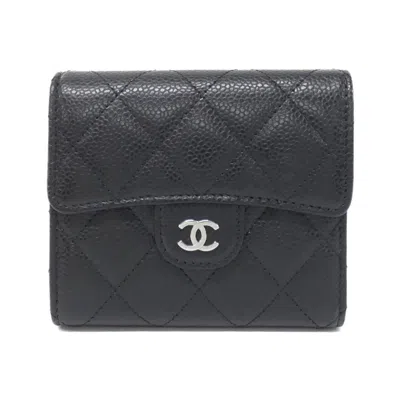 Pre-owned Chanel Black Bordeaux Grained Calfskin Wallet (tri-fold) () In Multi