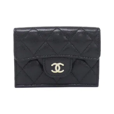 Pre-owned Chanel Black Bordeaux Grained Calfskin Wallet (tri-fold) () In Multi
