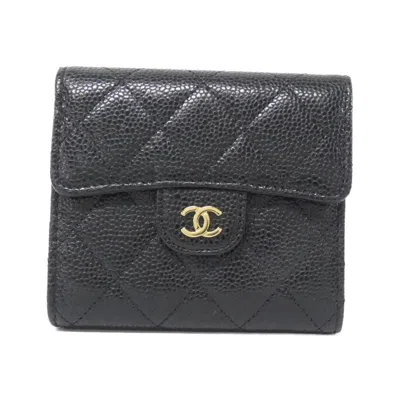 Pre-owned Chanel Black Bordeaux Grained Calfskin Wallet (tri-fold) () In Multi