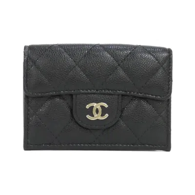 Pre-owned Chanel Black Bordeaux Grained Calfskin Wallet (tri-fold) () In Multi