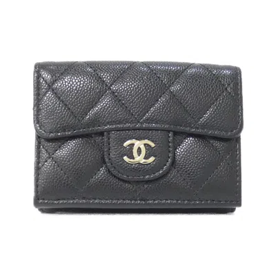 Pre-owned Chanel Black Bordeaux Grained Calfskin Wallet (tri-fold) () In Multi