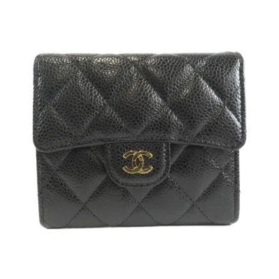 Pre-owned Chanel Black Bordeaux Grained Calfskin Wallet (tri-fold) () In Multi
