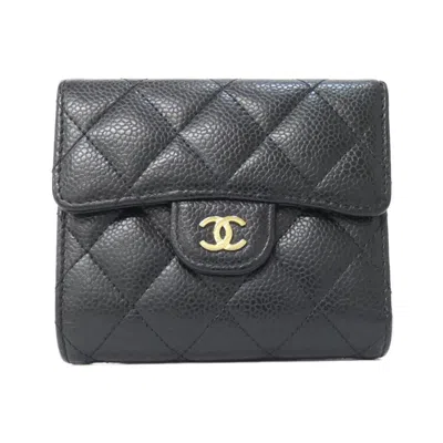Pre-owned Chanel Black Bordeaux Grained Calfskin Wallet (tri-fold) () In Multi