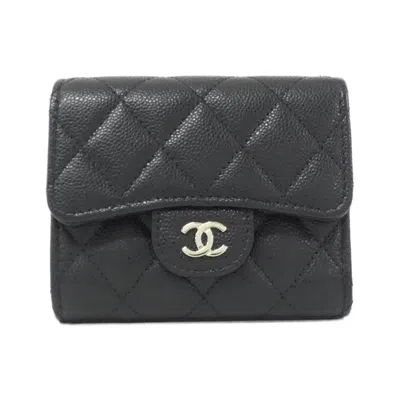 Pre-owned Chanel Black Bordeaux Grained Calfskin Wallet (tri-fold) () In Black, Bordeaux