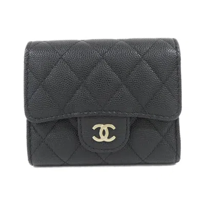 Pre-owned Chanel Black Bordeaux Grained Calfskin Wallet (tri-fold) () In Black, Bordeaux