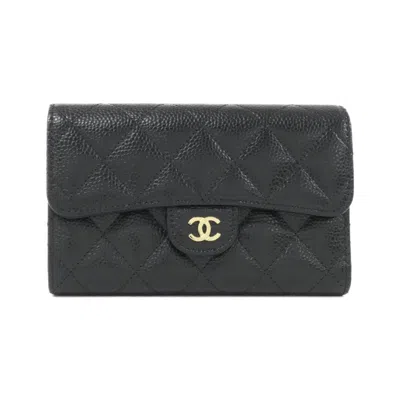 Pre-owned Chanel Black Bordeaux Grained Calfskin Wallet (tri-fold) () In Black, Bordeaux