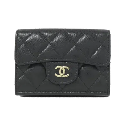 Pre-owned Chanel Black Bordeaux Grained Calfskin Wallet (tri-fold) () In Black, Bordeaux