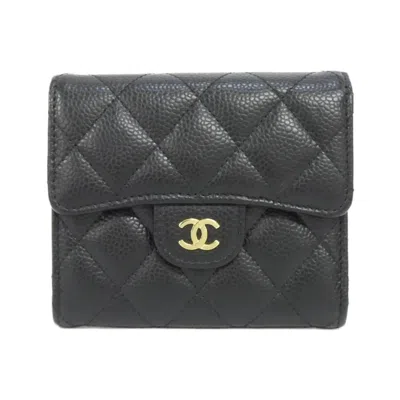 Pre-owned Chanel Black Bordeaux Grained Calfskin Wallet (tri-fold) () In Multi