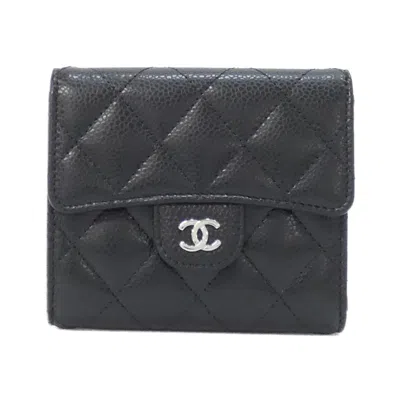 Pre-owned Chanel Black Bordeaux Grained Calfskin Wallet (tri-fold) () In Multi