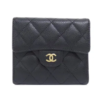 Pre-owned Chanel Black Bordeaux Grained Calfskin Wallet (tri-fold) () In Multi