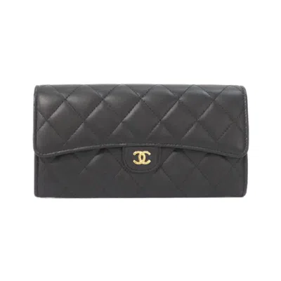Pre-owned Chanel Black Bordeaux Leather Long Wallet (bi-fold) () In Multi