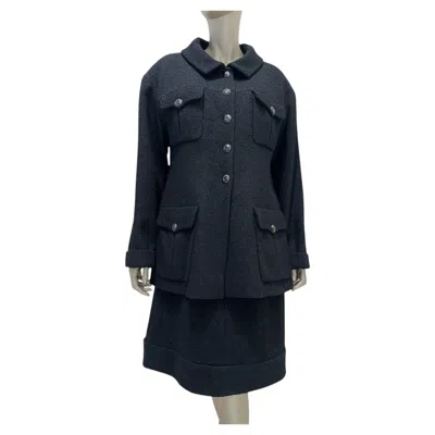 Pre-owned Chanel Black Boucl� Jacket & Dress Set With Cc Globe Buttons, Fr 48