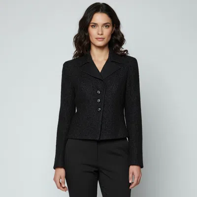 Pre-owned Chanel Black Bouclé Tweed Button Front Jacket L