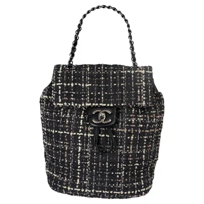Pre-owned Chanel Black Brown Cream 2016 16s Small Urban Spirit Tweed Backpack Bag In White