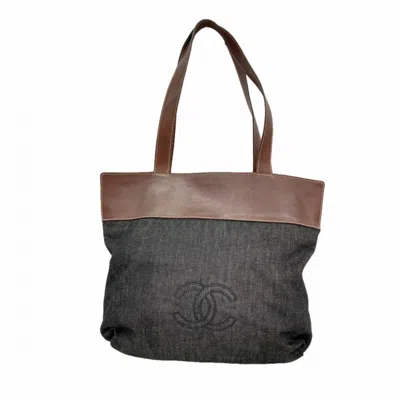 Pre-owned Chanel Black Brown Denim Tote Bag () In Black, Brown