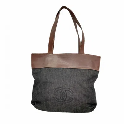 Pre-owned Chanel Black Brown Denim Tote Bag () In Black, Brown