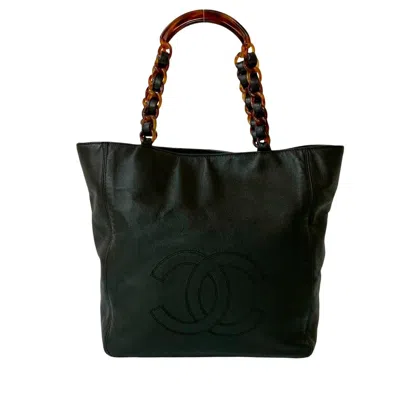 Pre-owned Chanel Black Brown Grained Calfskin Handbag Tote Bag ()