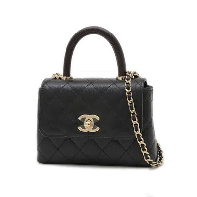 Pre-owned Chanel Black Brown Grained Calfskin Shoulder Bag ()