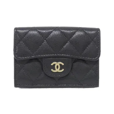 Pre-owned Chanel Black Brown Grained Calfskin Wallet (tri-fold) () In Multi