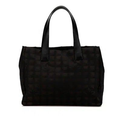 Pre-owned Chanel Black Brown Nylon Leather Handbag Tote Bag () In Black, Brown