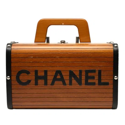 Pre-owned Chanel Black Brown Wood Leather Handbag Vanity Bag () In Multi