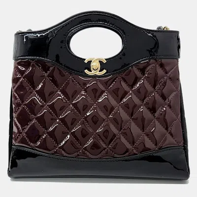 Pre-owned Chanel Black Burgundy Patent Leather 31 Mini Shopping Bag