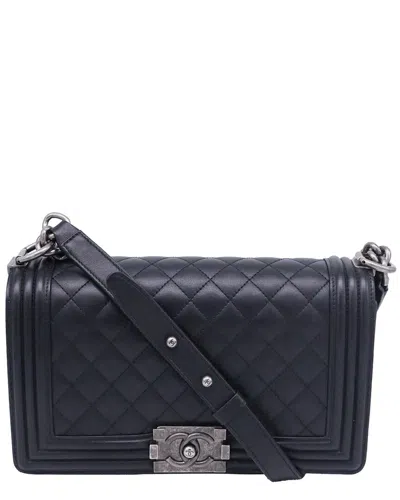 Pre-owned Chanel Black Calf Leather Boy Old Medium Shoulder Bag (authentic Pre-loved)