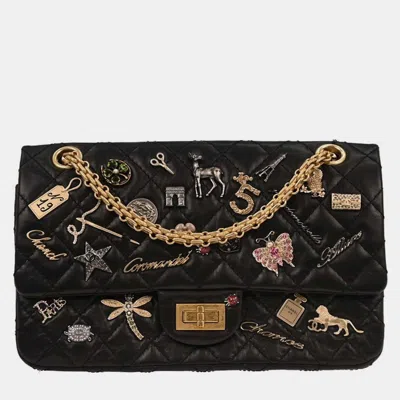 Pre-owned Chanel Black Calfskin 2.55 Lucky Charm Small Classic Double Flap Bag