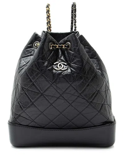 Pre-owned Chanel Black Calfskin Aged Gabrielle Backpack (authentic Pre-loved)