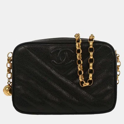 Pre-owned Chanel Black Calfskin Bias Stitch Camera Bag Mini