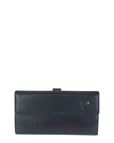 Chanel Black Calfskin Camellia Long Wallet (authentic Pre-loved)