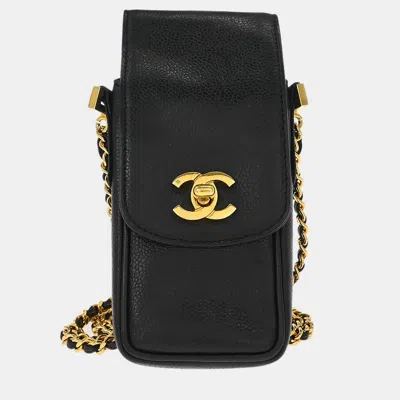 Pre-owned Chanel Black Calfskin Chain Shoulder Bag Pochette Phone Case