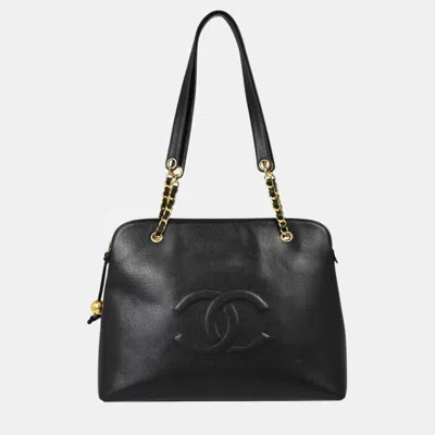 Pre-owned Chanel Black Calfskin Chain Shoulder Tote Bag