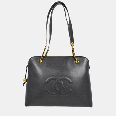 Pre-owned Chanel Black Calfskin Chain Shoulder Tote Bag