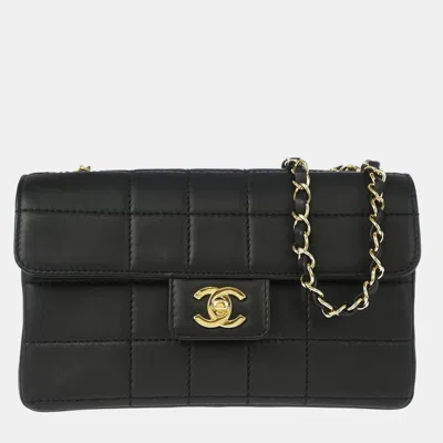 Pre-owned Chanel Black Calfskin Choco Bar Single Flap Shoulder Bag