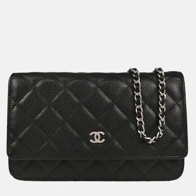 Pre-owned Chanel Black Calfskin Classic Woc Wallet On Chain