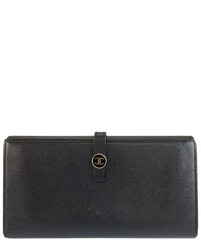 Pre-owned Chanel Black Calfskin Coco Button Long Wallet (authentic Pre-loved)