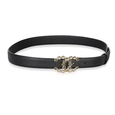 Pre-owned Chanel Black Calfskin Crystal Cc Belt 80/32